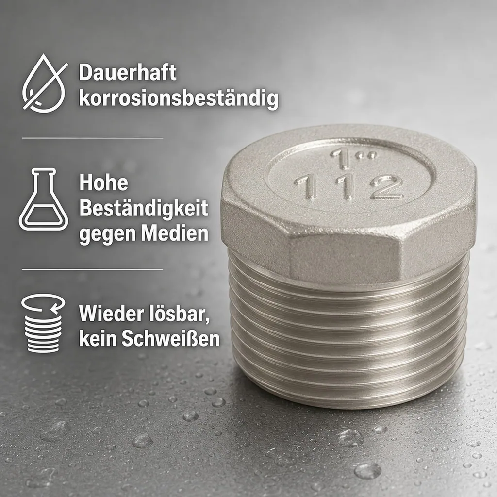 Edelstahl Stopfen, Gewindefitting, 1 1/2 Zoll, V4A