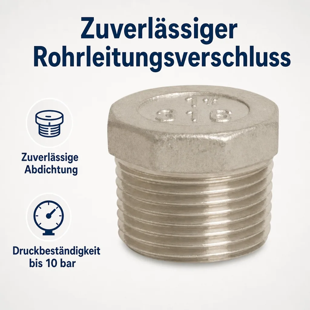Edelstahl Stopfen, Gewindefitting, 1 1/2 Zoll, V4A