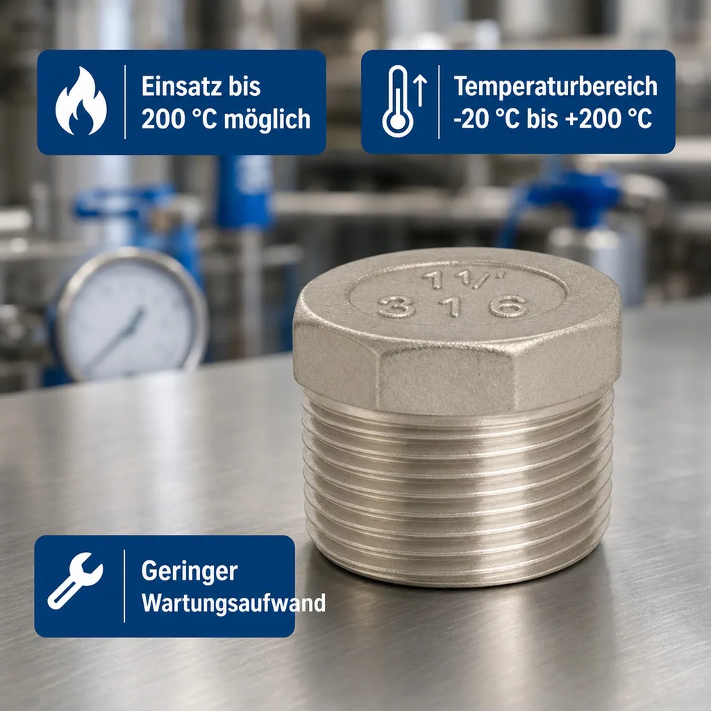 Edelstahl Stopfen, Gewindefitting, 1 1/2 Zoll, V4A