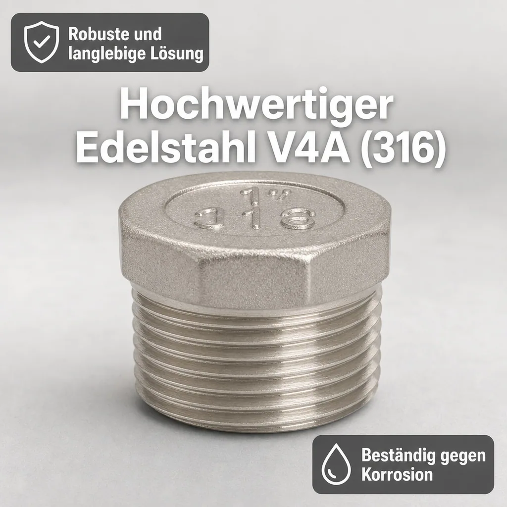 Edelstahl Stopfen, Gewindefitting, 1 1/2 Zoll, V4A
