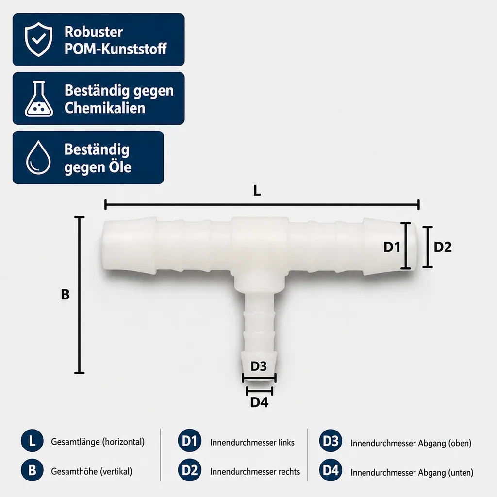 Schlauchverbinder T-Stück reduziert 12mm, Kunststoffverbinder