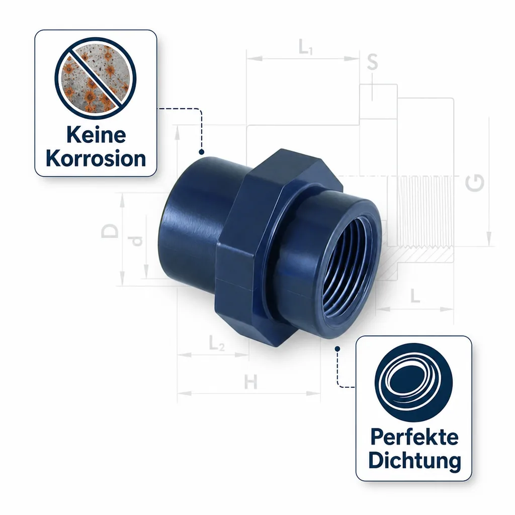 PVC Fitting, Übergangsmuffe, 40-32mm x 1 1/4", PN10, Klebemuffe, PVC-U