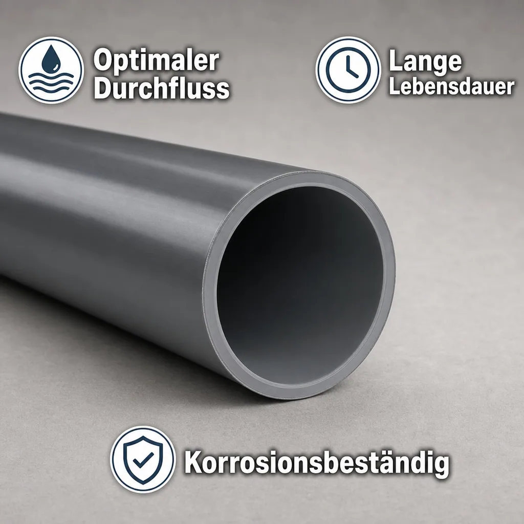 PVC Rohr 63mm, PVC-U Druckrohr 1m, 10bar