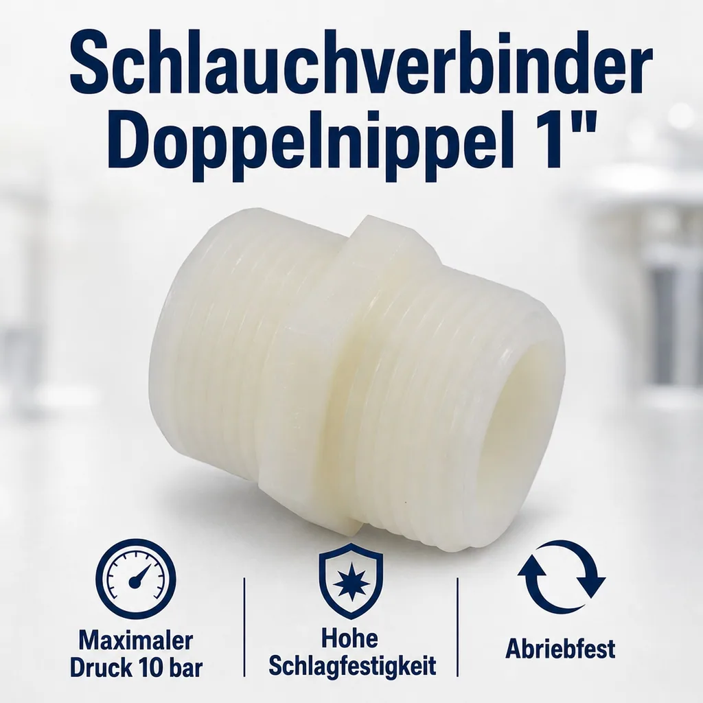 Schlauchverbinder Kunststoff Doppelnippel 1"
