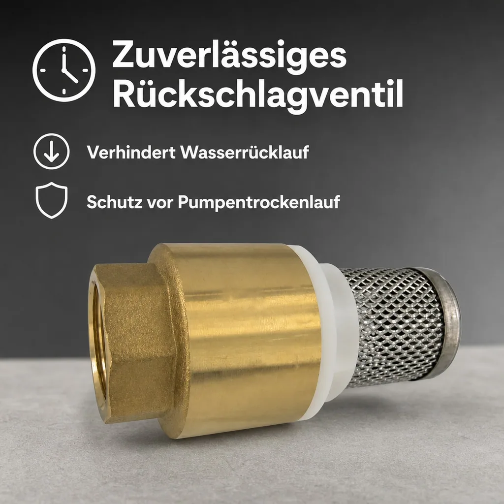 Saugkorb 1 1/4 Zoll, Messing Fussventil mit Rückschlagventil, Edelstahl