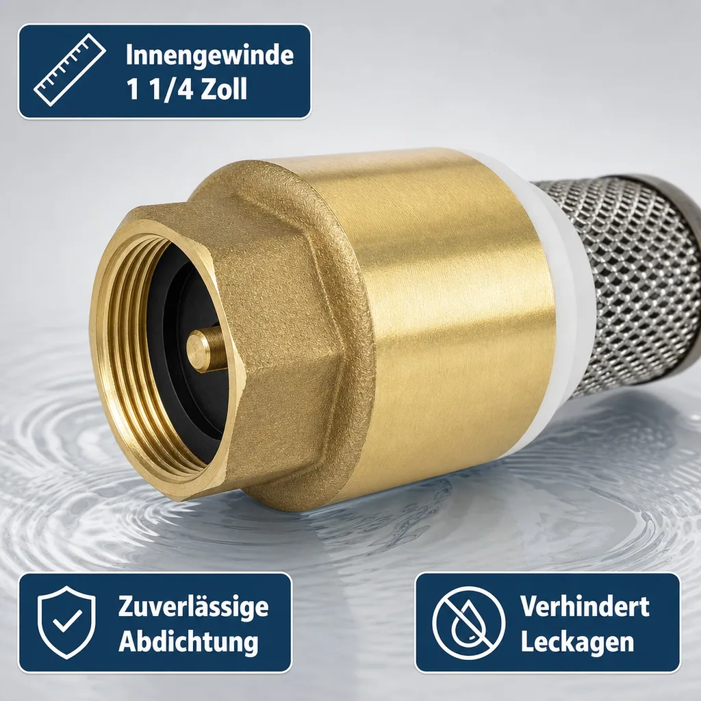 Saugkorb 1 1/4 Zoll, Messing Fussventil mit Rückschlagventil, Edelstahl