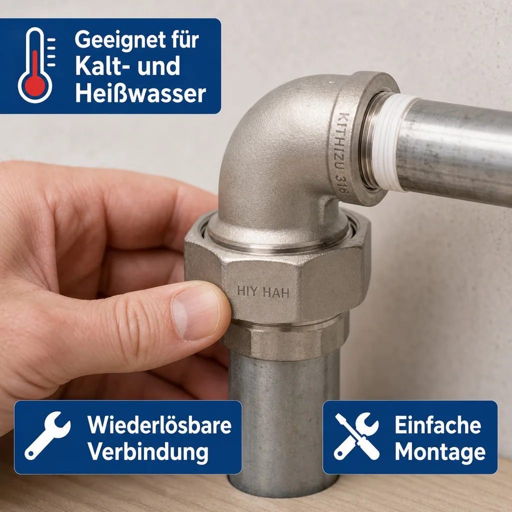 Edelstahl Winkelverschraubung, Gewindefitting 1 Zoll, V4A Winkel 90°