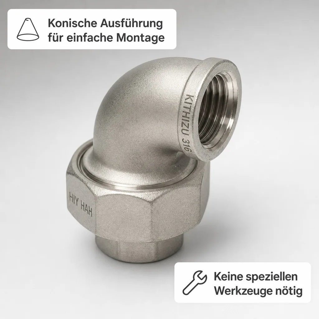 Edelstahl Winkelverschraubung, Gewindefitting 1 Zoll, V4A Winkel 90°