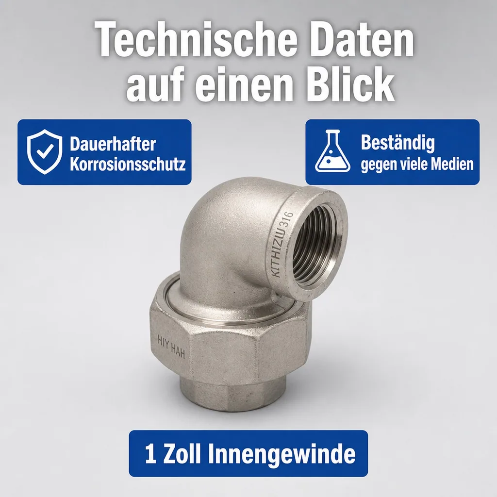 Edelstahl Winkelverschraubung, Gewindefitting 1 Zoll, V4A Winkel 90°