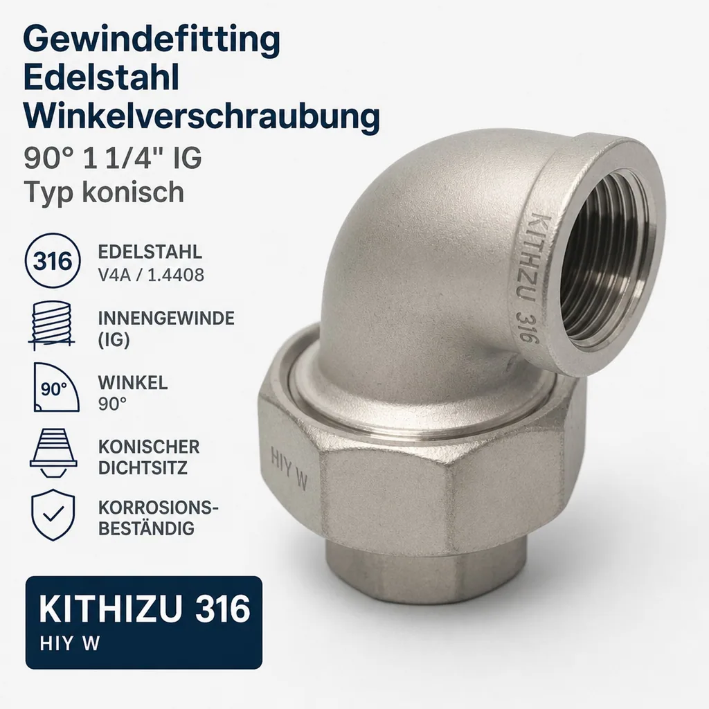 Gewindefitting Edelstahl Winkelverschraubung 90° 1 1/4" IG Typ konisch