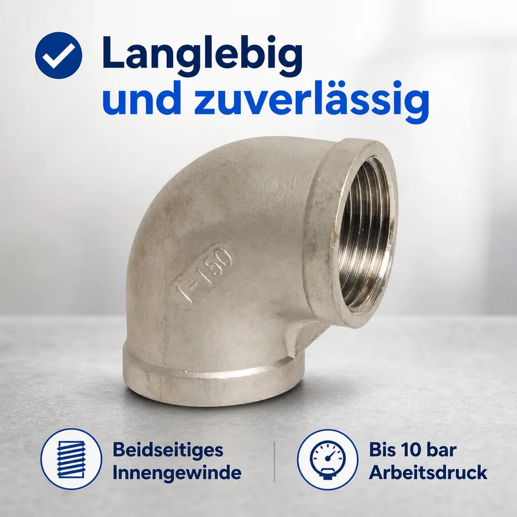 Edelstahl Winkel 90 Grad, Gewindefitting Edelstahl, 2" IG, V4A Winkel
