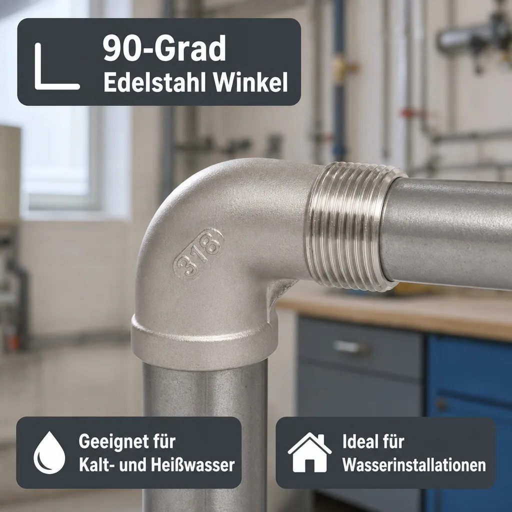Edelstahl Winkel 90 Grad, Gewindefitting Edelstahl, 1 1/2 Zoll IG x 1 1/2 Zoll AG, V4A Winkel, Rohrverschraubung Edelstahl