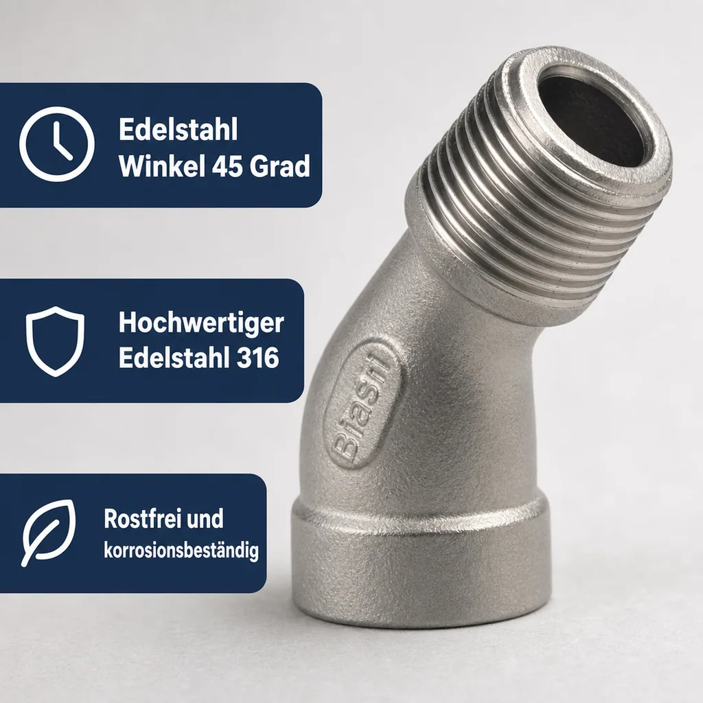 Edelstahl Winkel 45 Grad, Gewindefitting 2 Zoll, Edelstahl Winkel IG AG