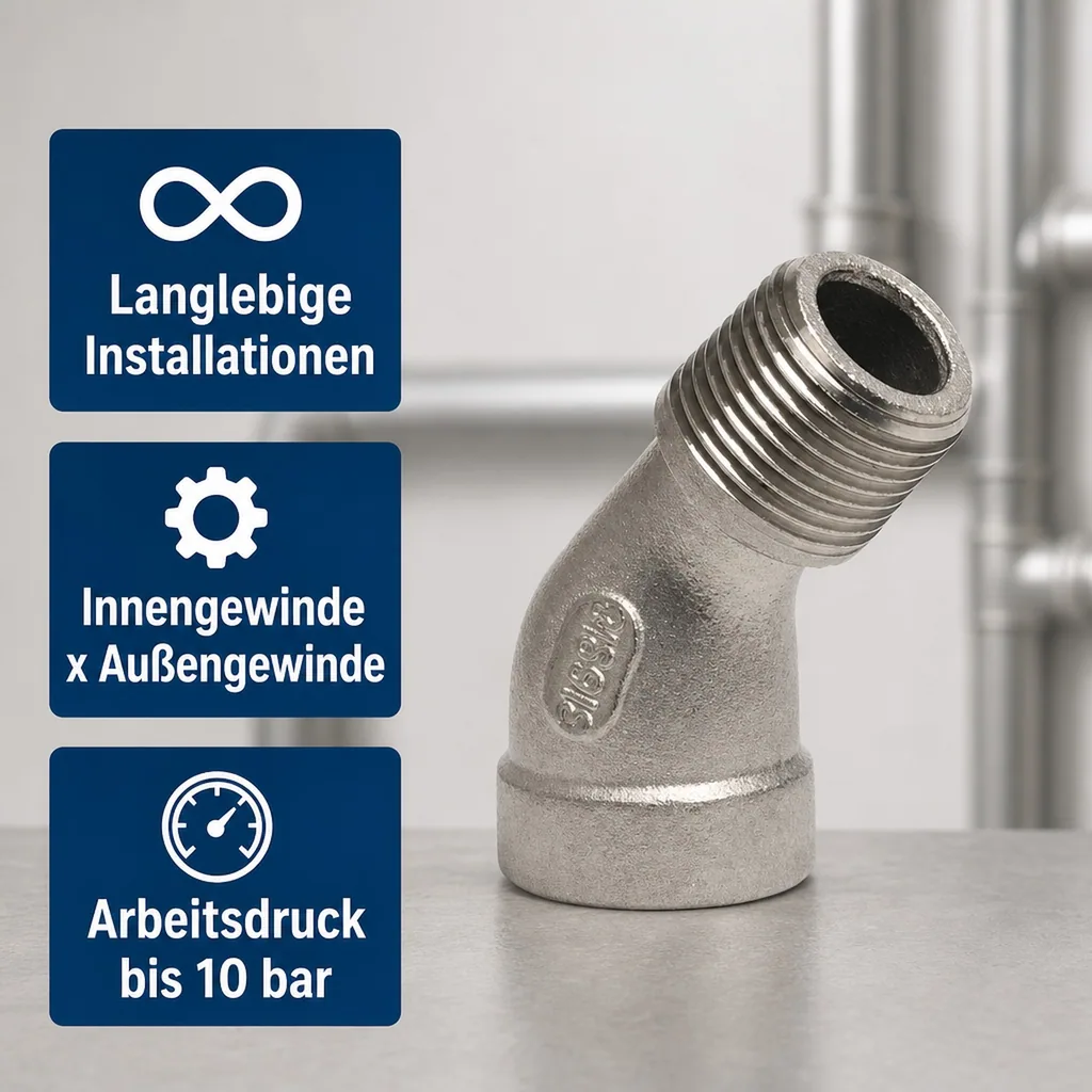 Edelstahl Winkel 45 Grad, Gewindefitting 2 Zoll, Edelstahl Winkel IG AG