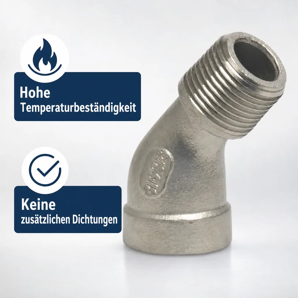 Edelstahl Winkel 45 Grad, Gewindefitting 2 Zoll, Edelstahl Winkel IG AG