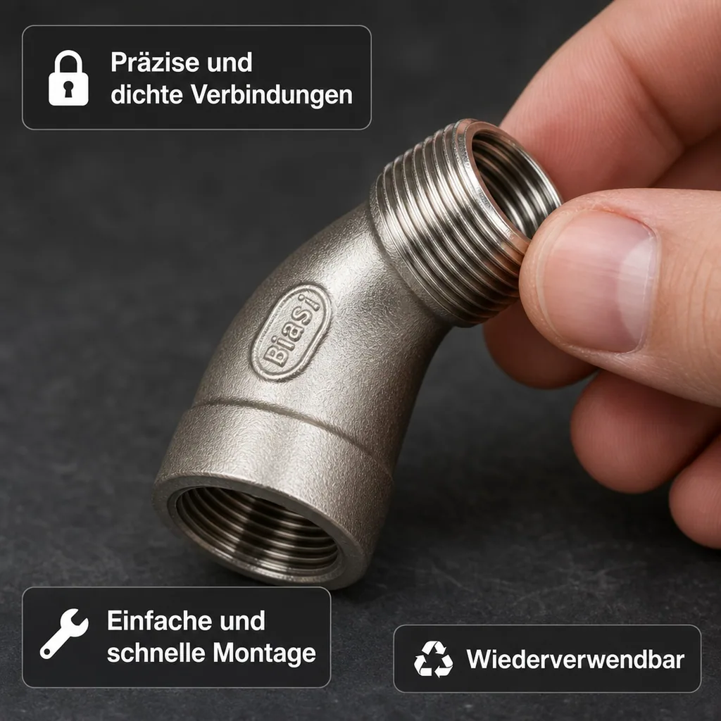 Edelstahl Winkel 45 Grad, Gewindefitting 2 Zoll, Edelstahl Winkel IG AG