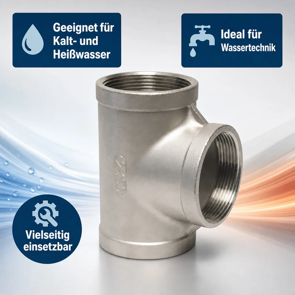 Edelstahl T-Stück, Gewindefitting Edelstahl, 90 Grad, 1" IG, V4A