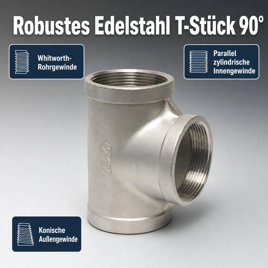 Gewindefitting Edelstahl T-Stück 90° 2" IG