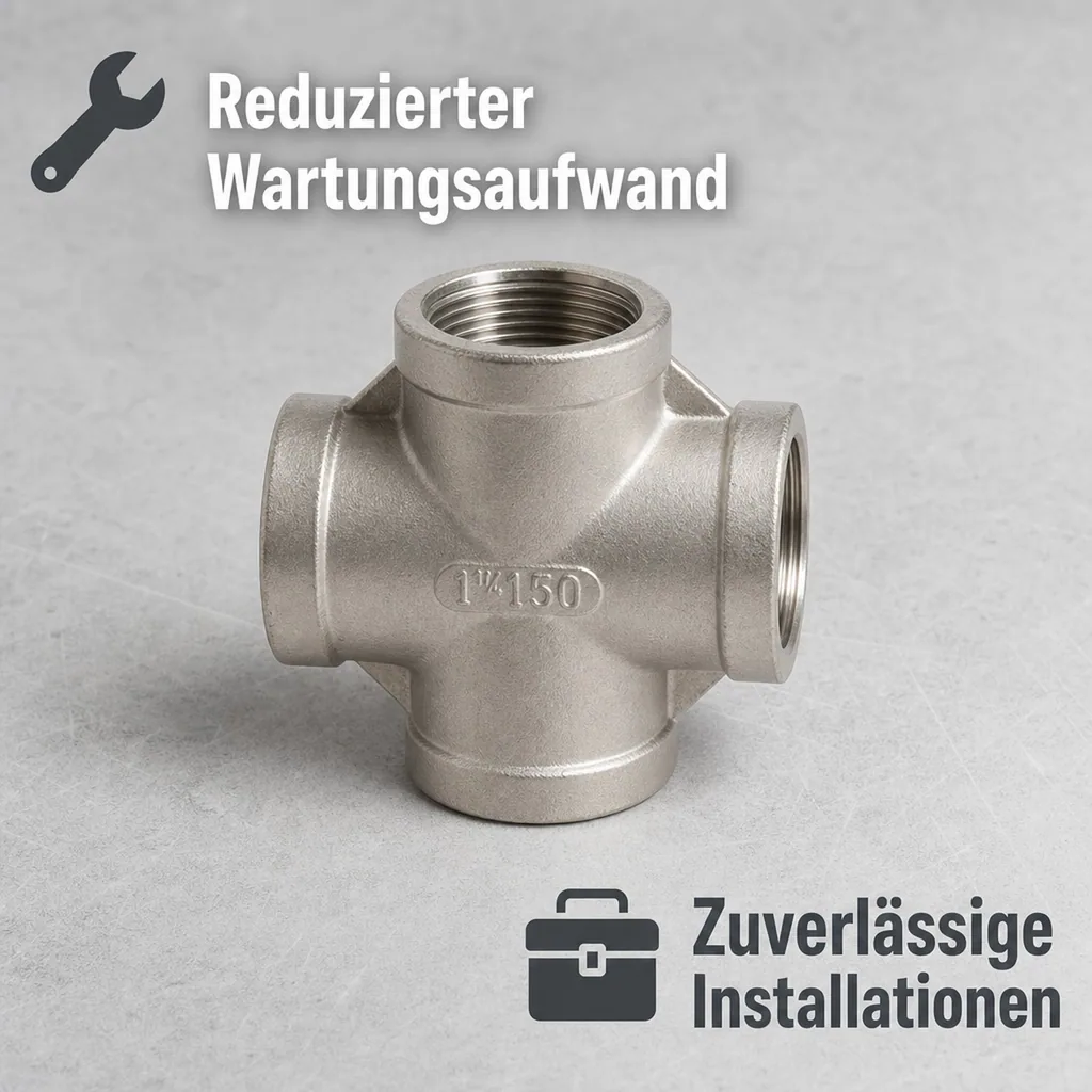 Edelstahlfitting, Gewindefitting Edelstahl, Kreuzstück Edelstahl, V4A Fitting, 1 1/4 Zoll IG