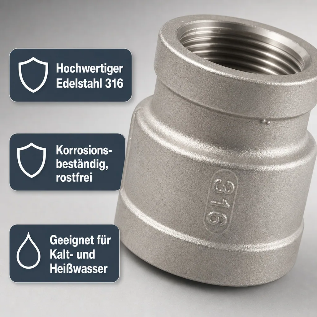 Gewindefitting Edelstahl Reduziermuffe 1 1/2" IG x 1 1/4" IG