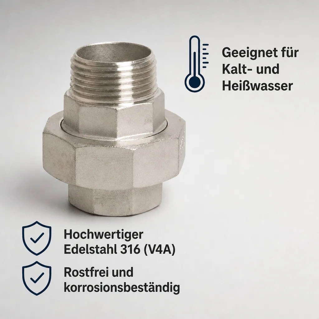 Gewindefitting Edelstahl Verschraubung 1 1/4" IG x 1 1/4" AG Typ konisch