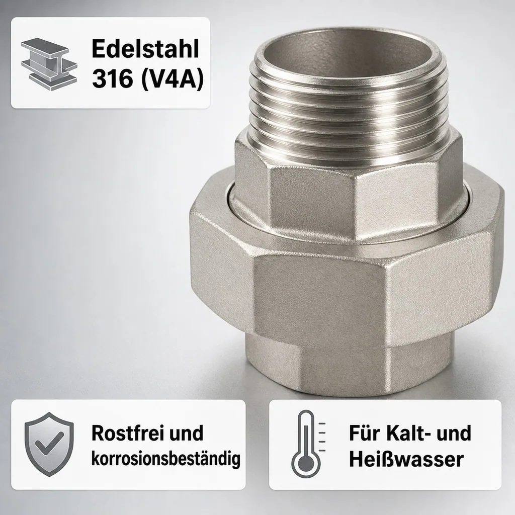Gewindefitting Edelstahl Verschraubung 1 1/2" IG x 1 1/2" AG Typ konisch