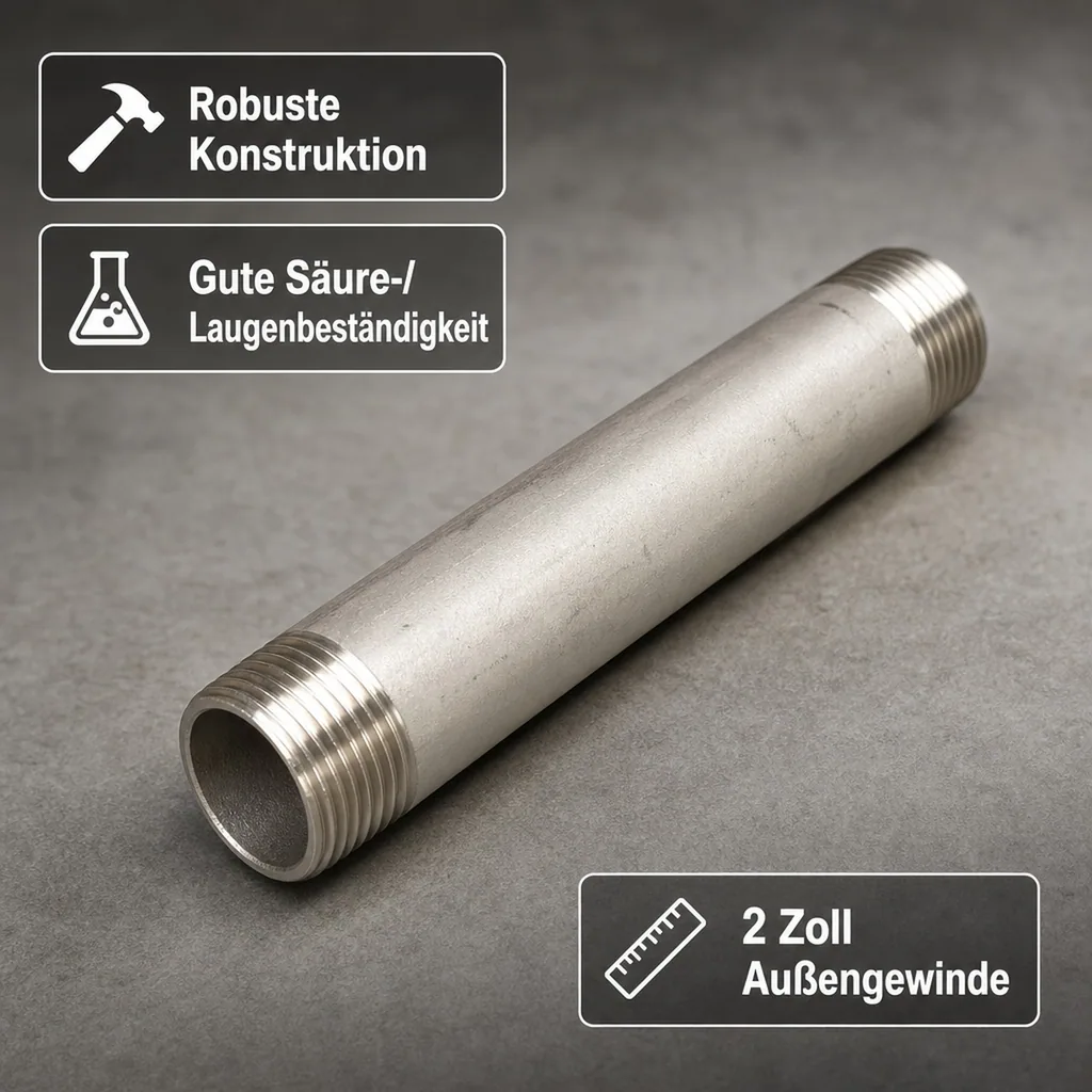 Edelstahl Fitting, Gewindefitting Edelstahl, Rohrnippel 2 Zoll, V4A