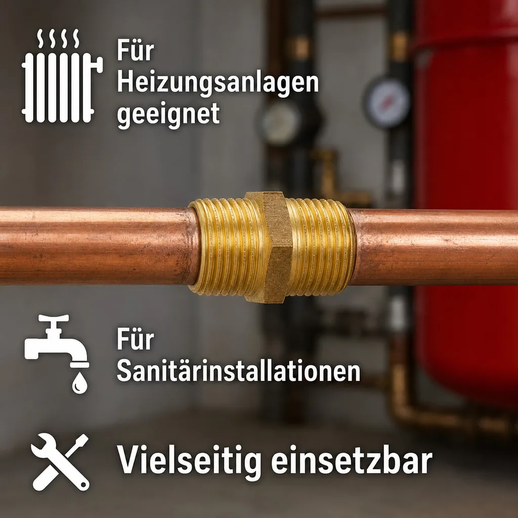 Messing Fitting, Doppelnippel, 2 Zoll, Gewindefitting, Sanitär Heizung Fitting