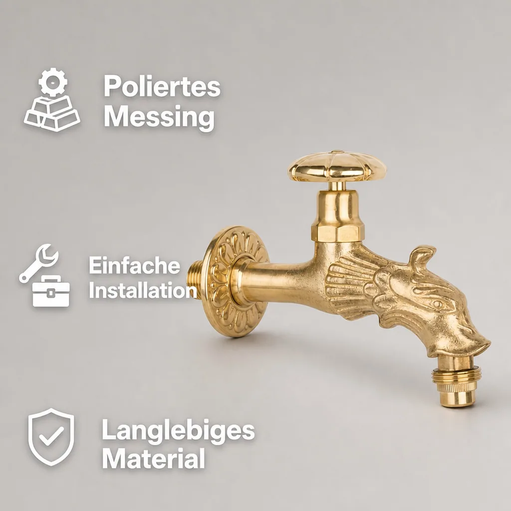 Auslaufventil Nostalgie Drachenkopf, Handrad, 1/2 Zoll, Messing poliert