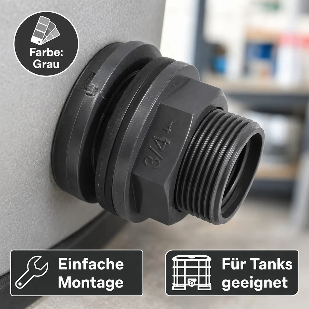 PVC Durchführung Klebemuffe x AG x IG 32 x 1 1/2" x 1" PN10