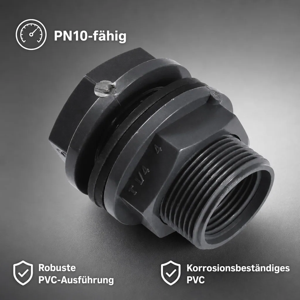 PVC Durchführung Klebemuffe x AG x IG 32 x 1 1/2" x 1" PN10