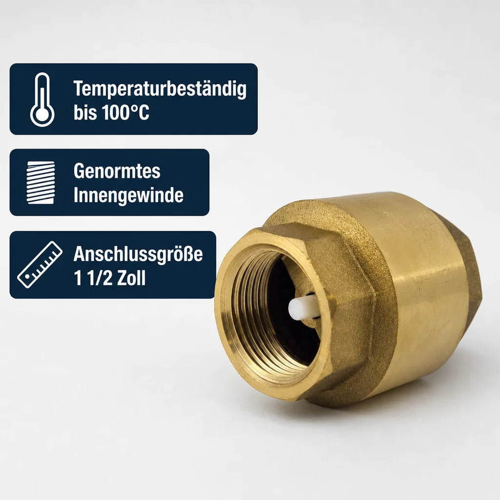 Rückschlagventil 1 1/2 Zoll, mit Feder, Messing, Innengewinde