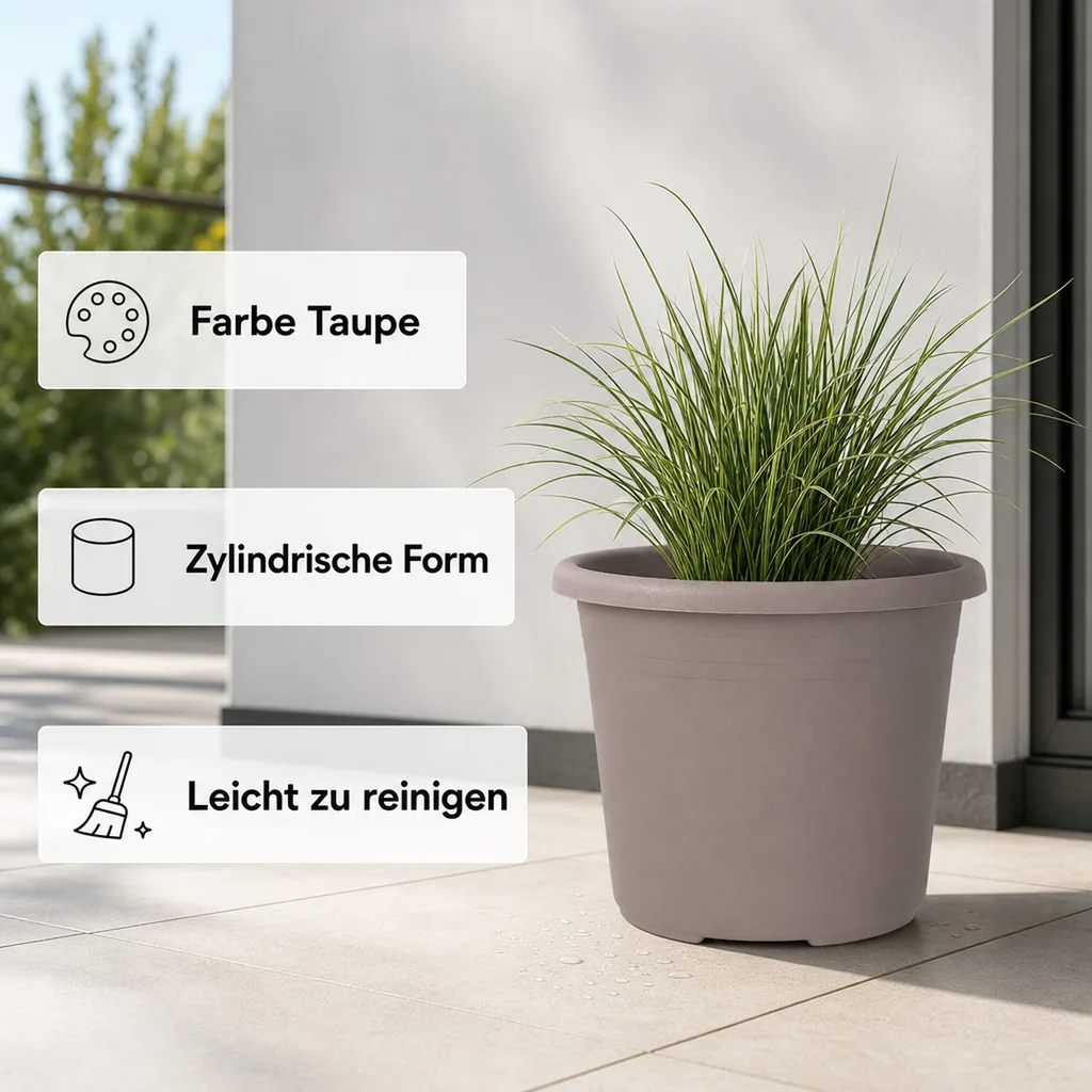Blumentopf, Pflanztopf CYLINDRO, 40 cm, Kunststoff, taupe