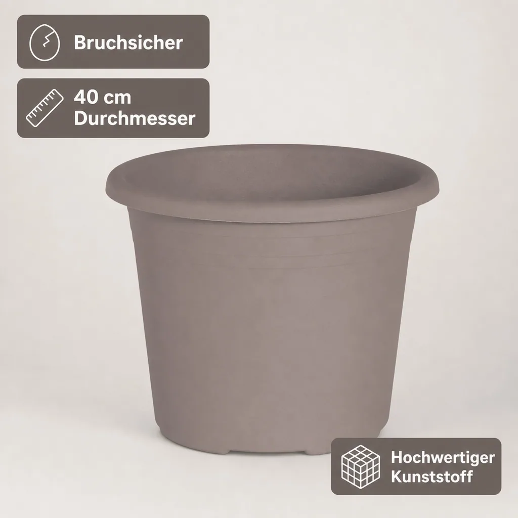 Blumentopf, Pflanztopf CYLINDRO, 40 cm, Kunststoff, taupe