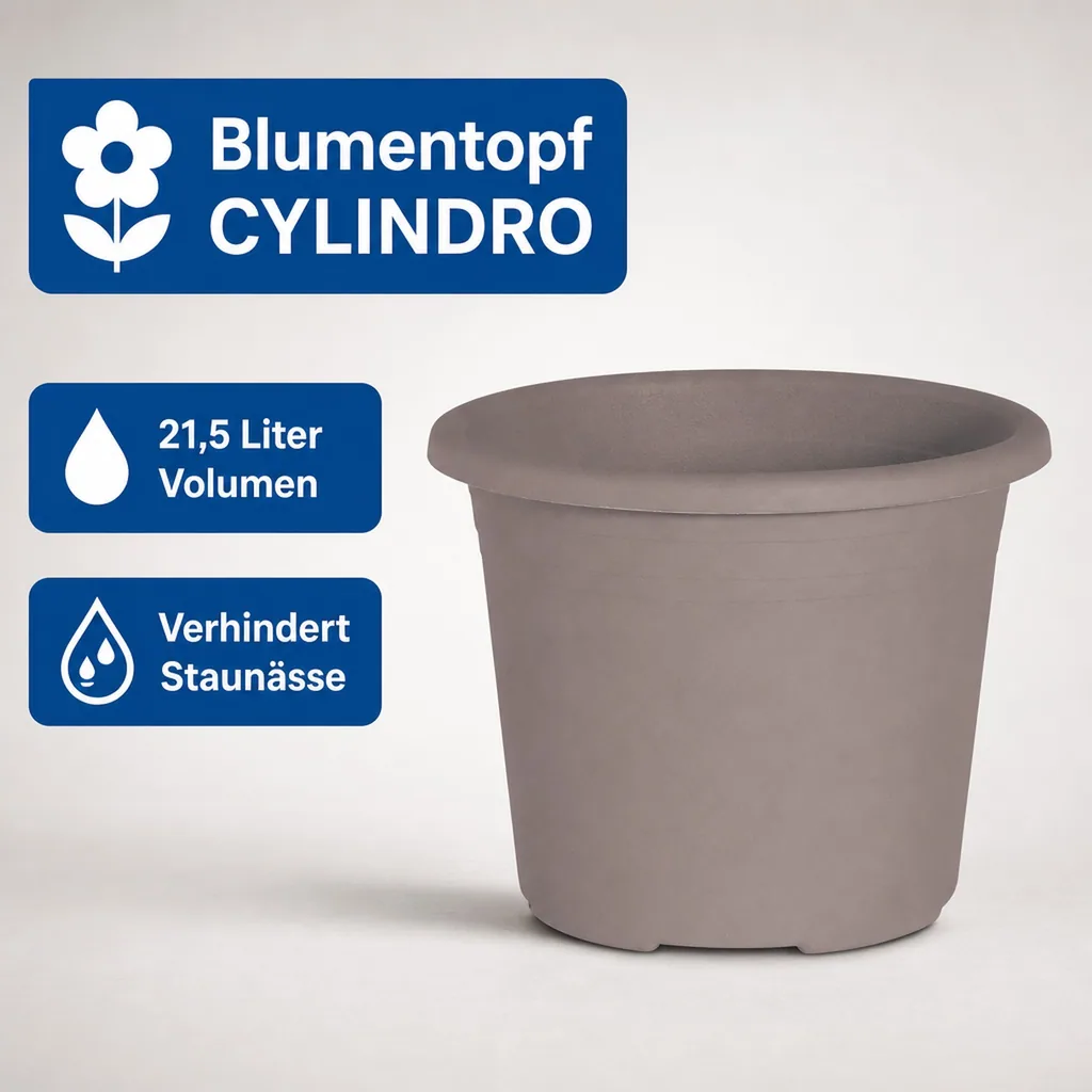Blumentopf, Pflanztopf CYLINDRO, 40 cm, Kunststoff, taupe