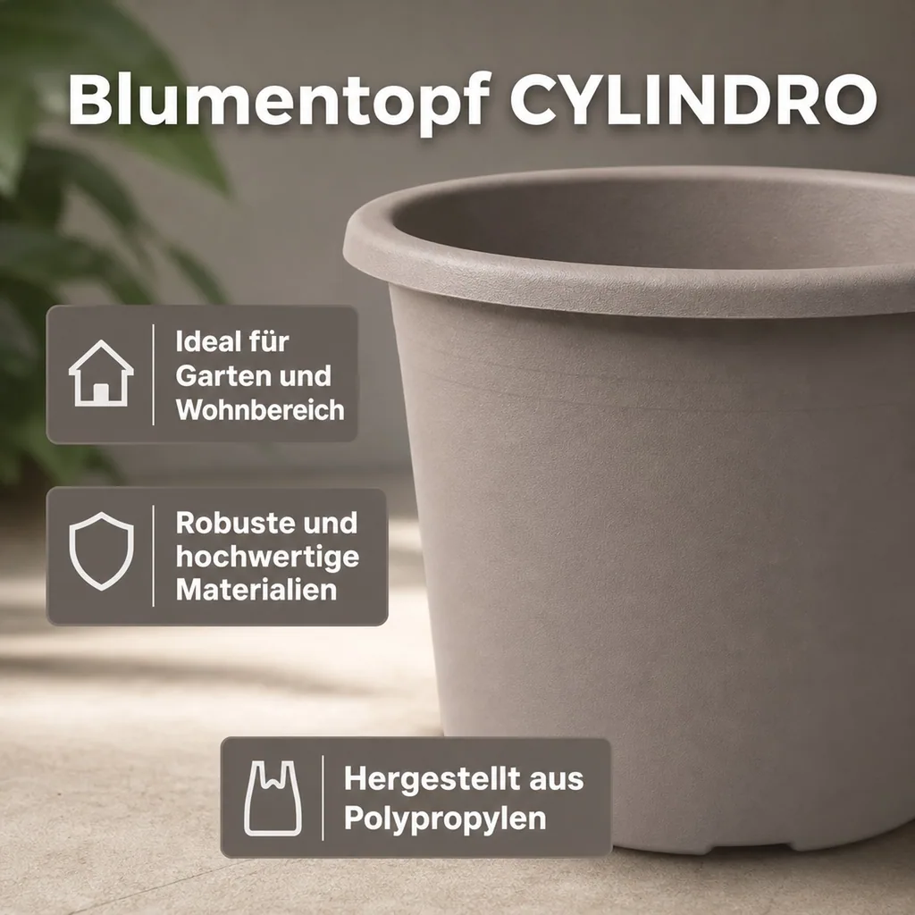 Blumentopf CYLINDRO, 45 cm, 30 Liter, taupe