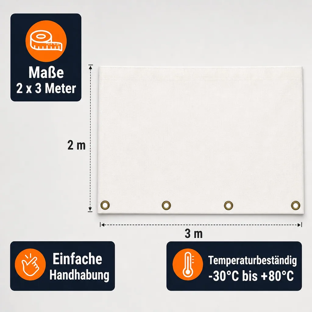 Abdeckplane 280g/m², 2x3m, weiß, Reißfest und Wasserdicht (6m²)