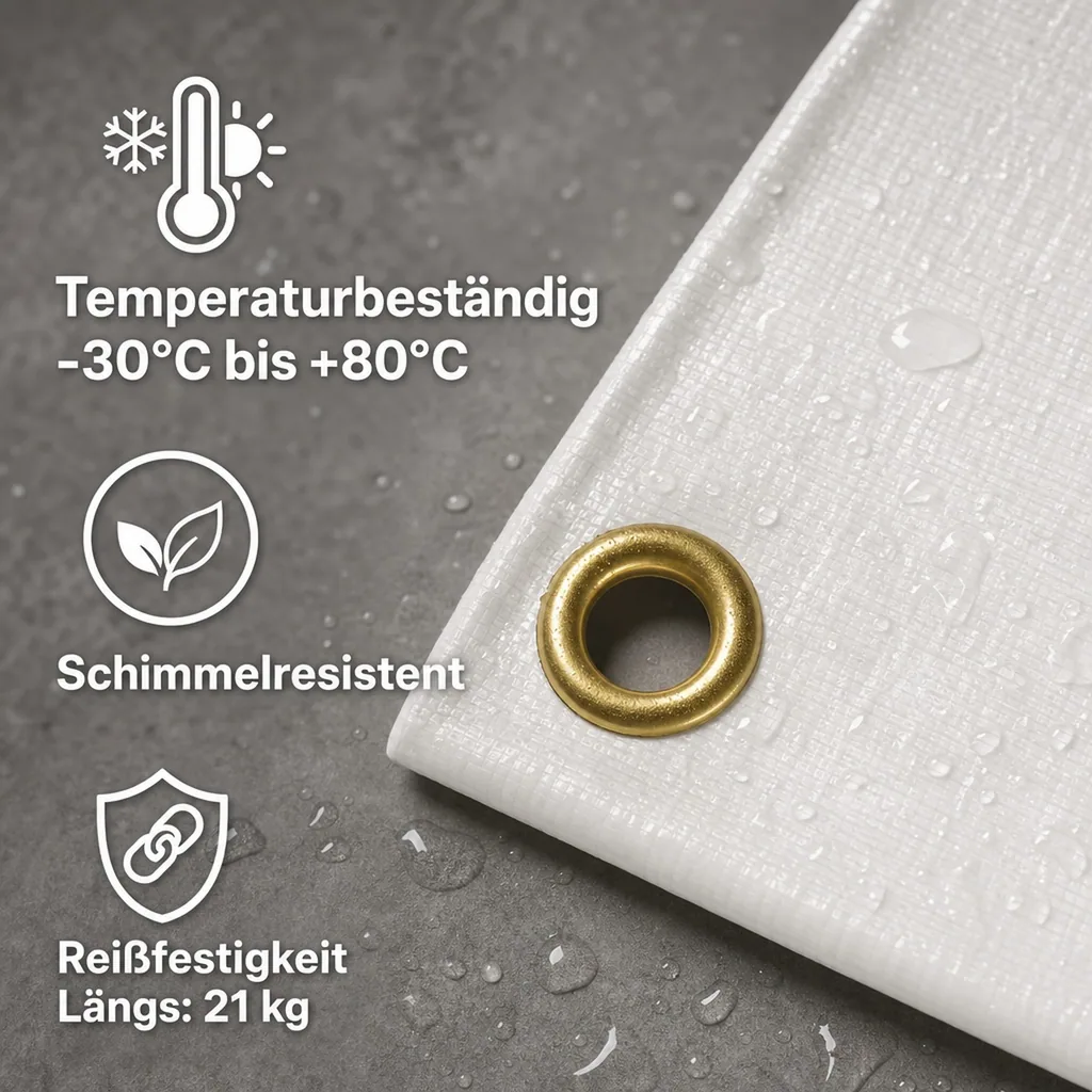Abdeckplane 280 g/m², 20m², reißfest, wasserdicht, UV-beständig, weiss