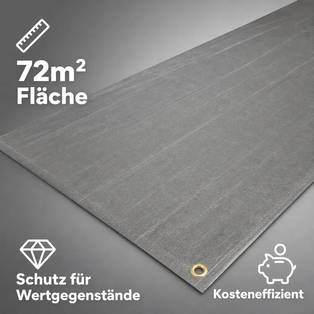 Abdeckplane 6x12m, grau, 280g/m², wasserdicht, reissfest, UV-stabil