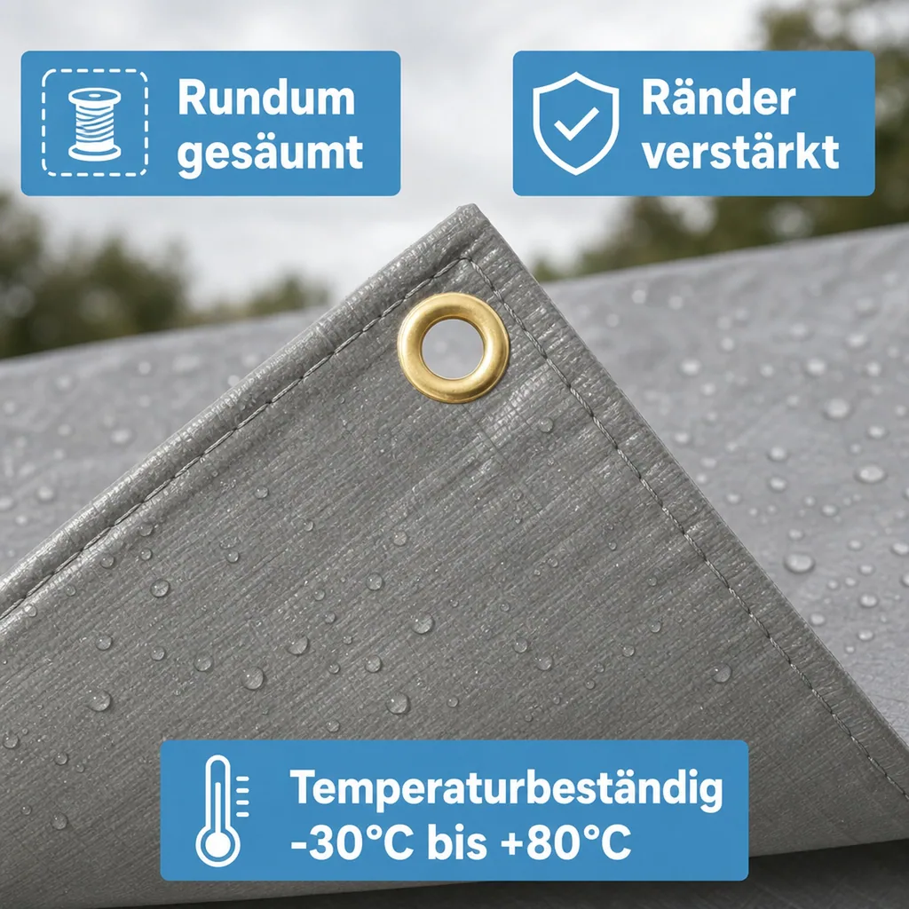 Abdeckplane 6x12m, grau, 280g/m², wasserdicht, reissfest, UV-stabil