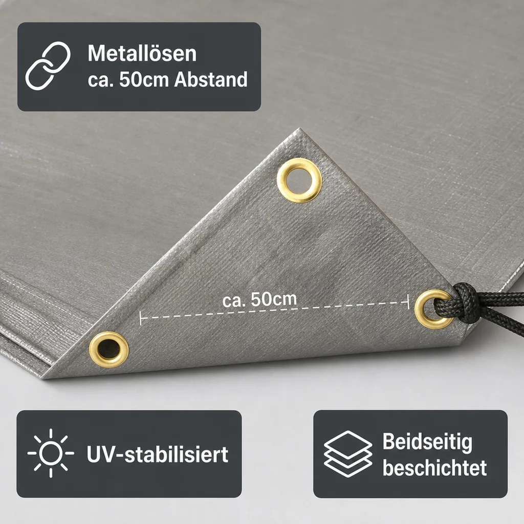 Abdeckplane 6x12m, grau, 280g/m², wasserdicht, reissfest, UV-stabil
