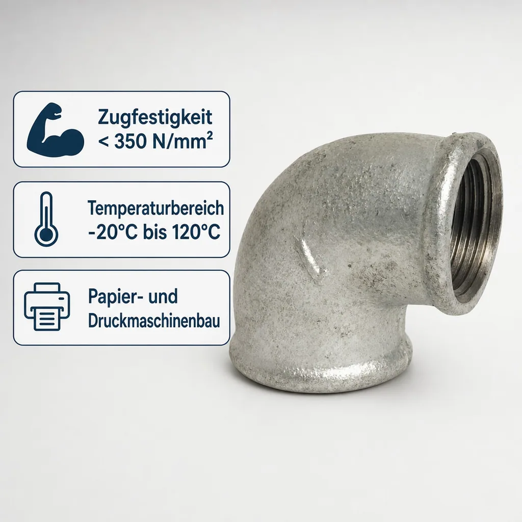 Gewindefitting Temperguss Winkel 90° 1 1/4" IG x 1 1/4" IG