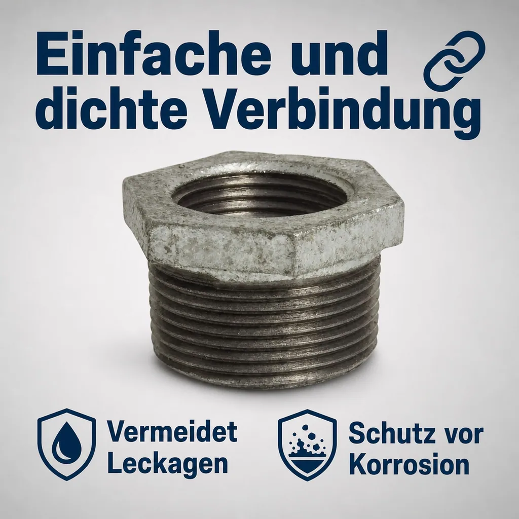 Gewindefitting, Temperguss Reduzierstück, 1 1/4" AG x 1" IG, Rohrverbinder