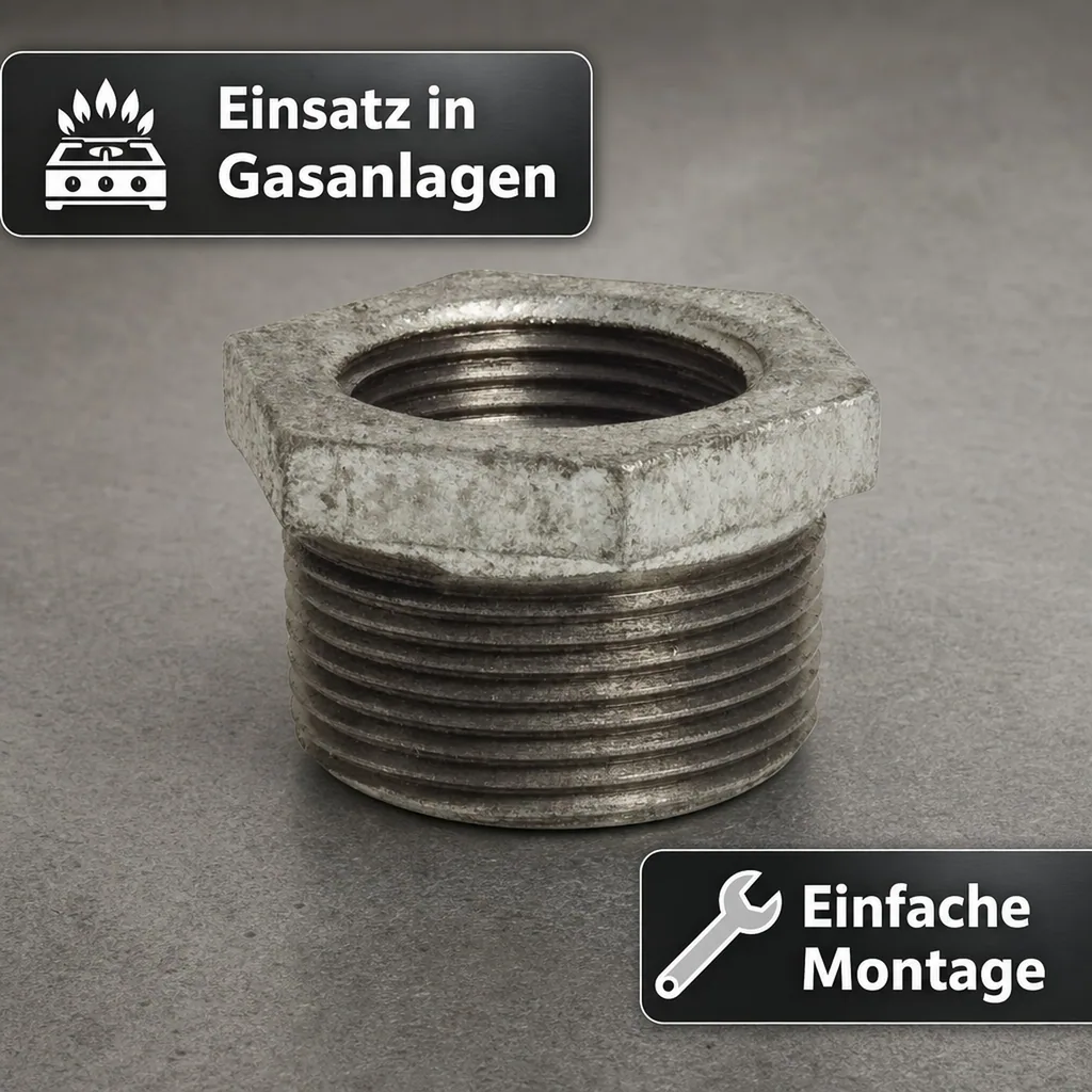 Gewindefitting, Temperguss Reduzierstück, 1 1/4" AG x 1" IG, Rohrverbinder