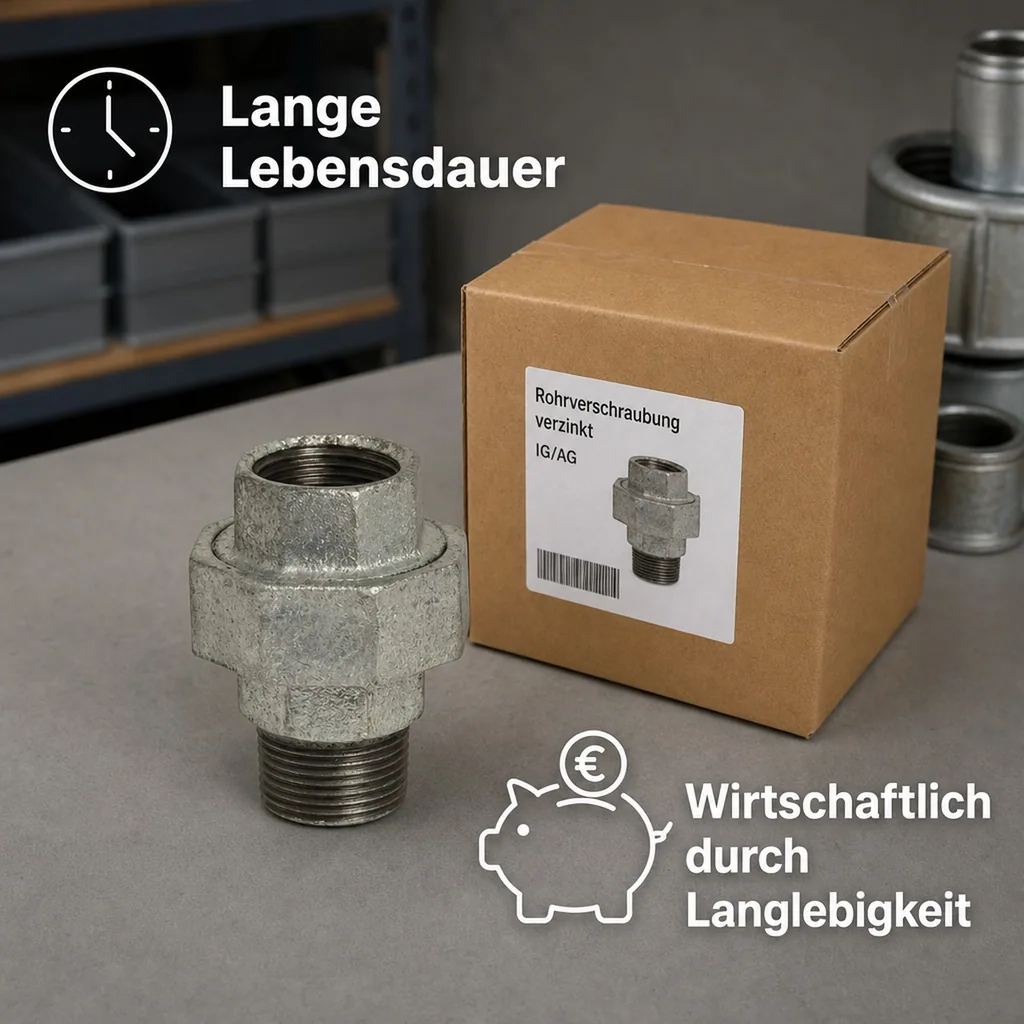 Gewindefitting Temperguss Verschraubung Typ Konisch 1 1/2" IG x 1 1/2" AG