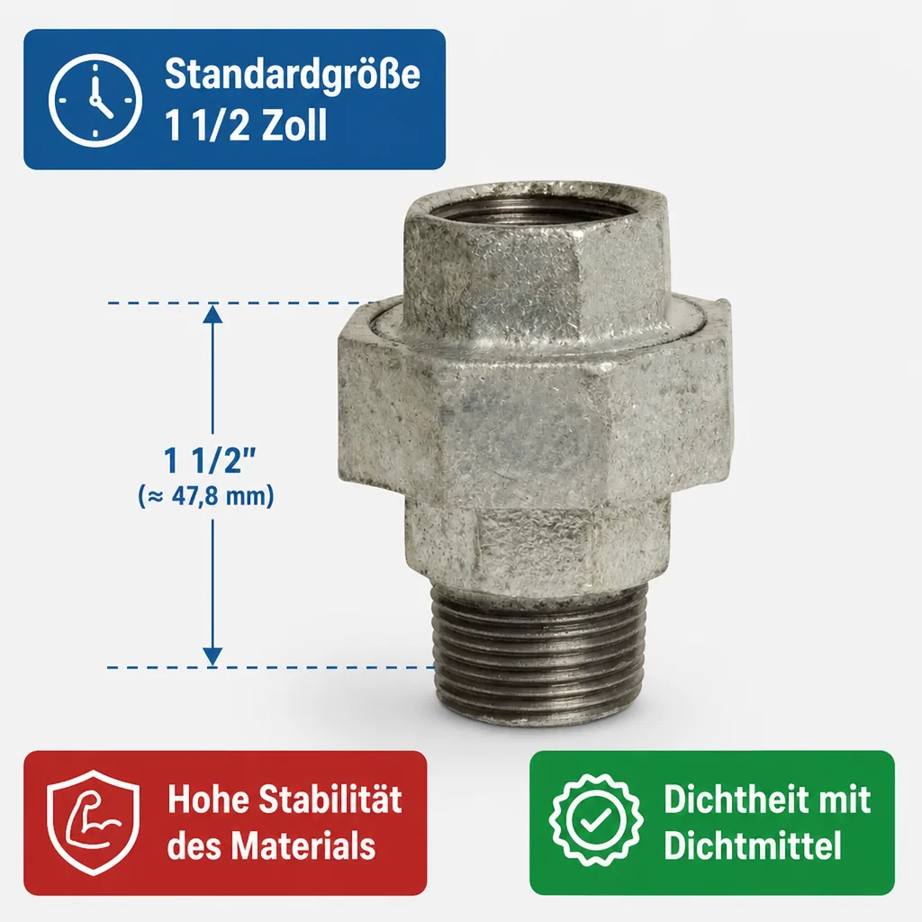 Gewindefitting Temperguss Verschraubung Typ Konisch 1 1/2" IG x 1 1/2" AG