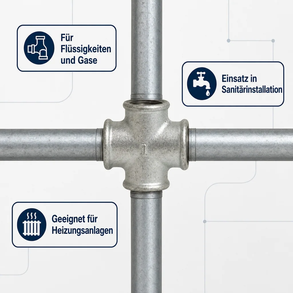 Gewindefitting Temperguss Kreuzstück 3/8" IG x 3/8" IG x 3/8" IG x 3/8" IG