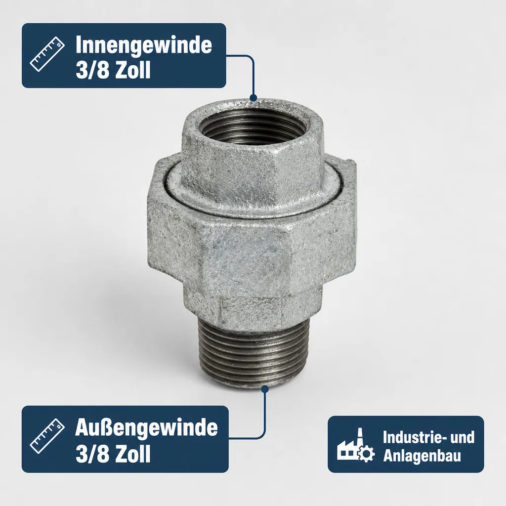 Gewindefitting Temperguss Verschraubung Typ Konisch 3/8" IG x 3/8" AG