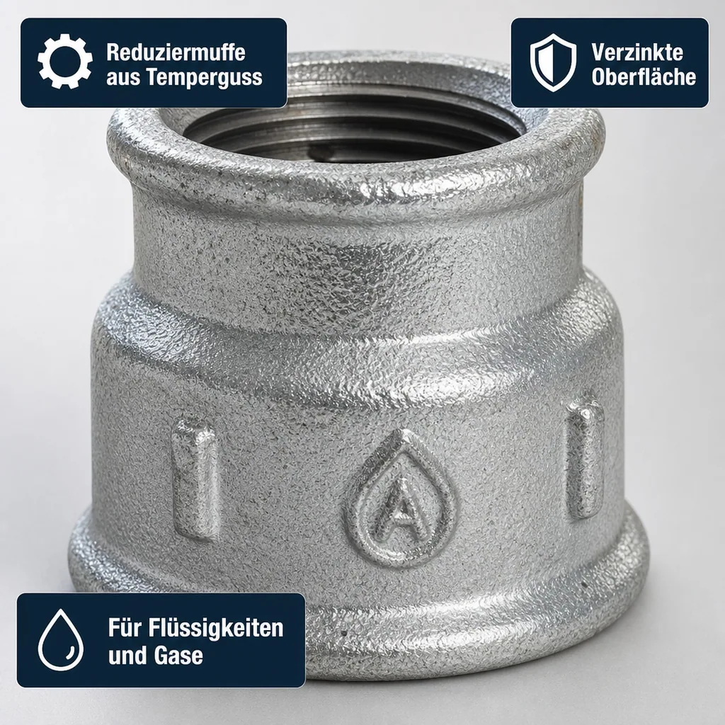 Gewindefitting Temperguss Reduziermuffe 1 1/4" IG x 1" IG