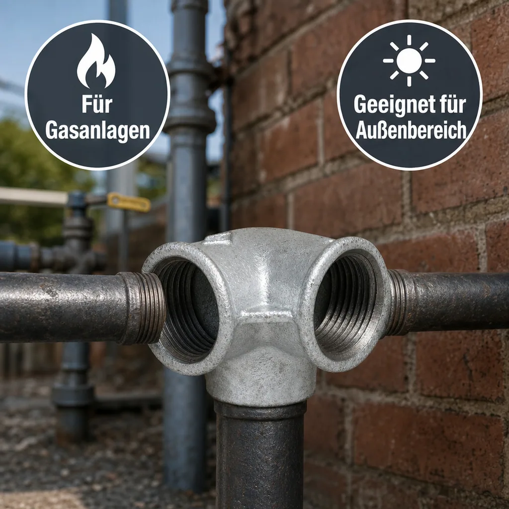 Gewindefitting Temperguss 3/4 Zoll, Winkelverteiler verzinkt